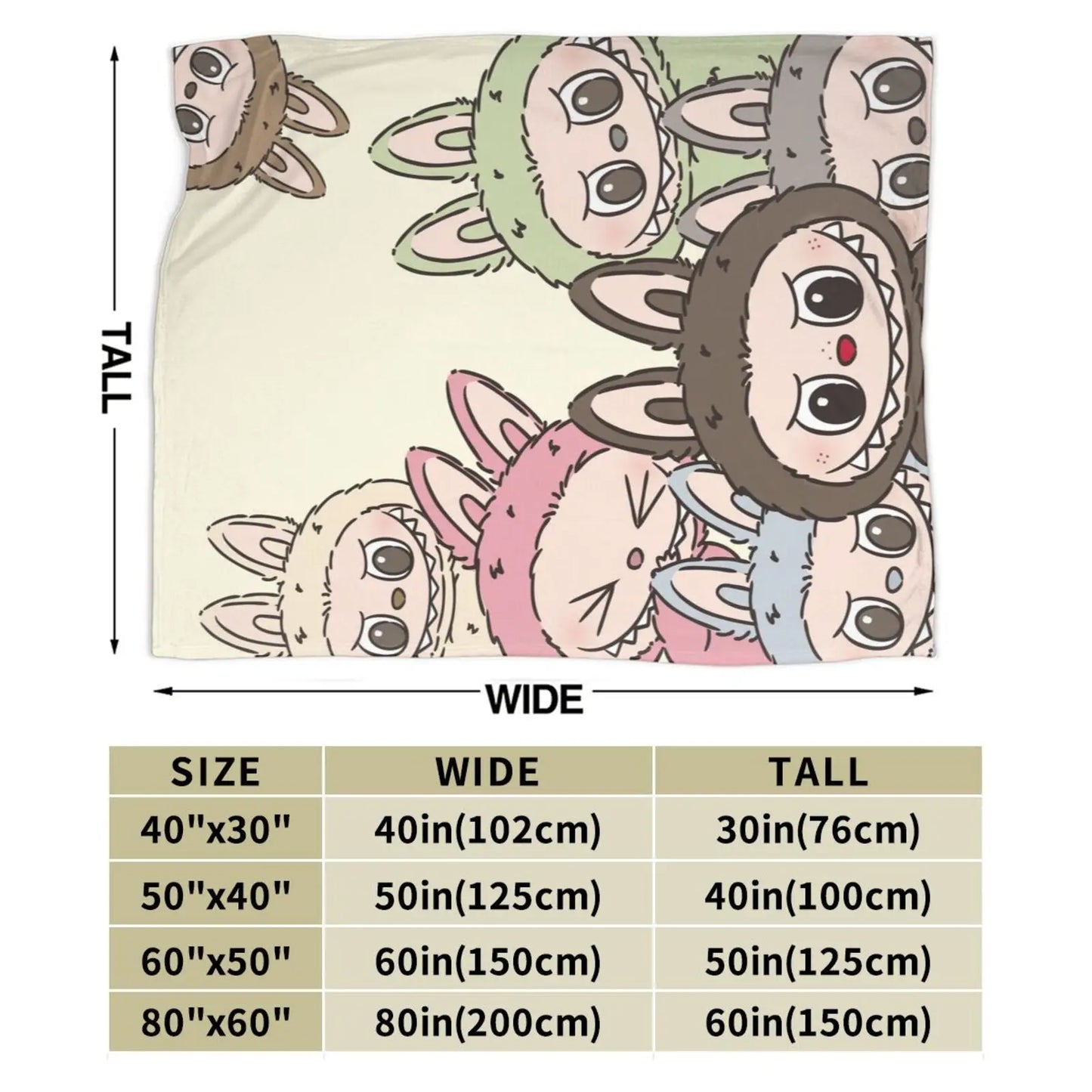 [Ship from US] LABUBU Soft Flannel Blanket, Cartoon Design Lightweight Throw Blanket
